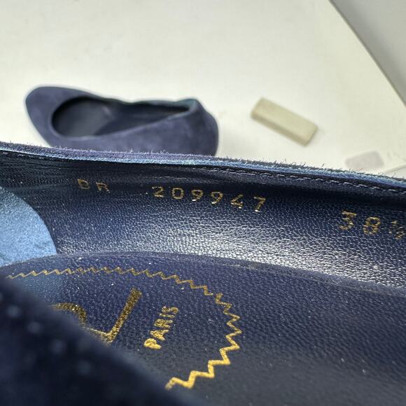 YSL Saint Laurent Tribute Pumps Womens 38.5 US 8.5 Navy Suede Platform Stiletto - Picture 11 of 12